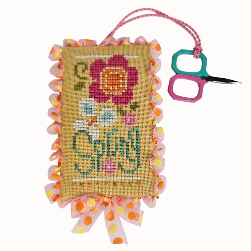 Spring Cross Stitch Scissor Fob Ltd Edition COMPLETED Lizzie Kate Floral READ